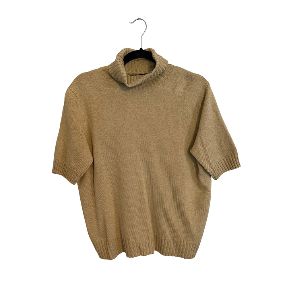 Ellen Tracy Saks Fifth Avenue XL Tan Merino Wool Silk Short Sleeve Turtleneck